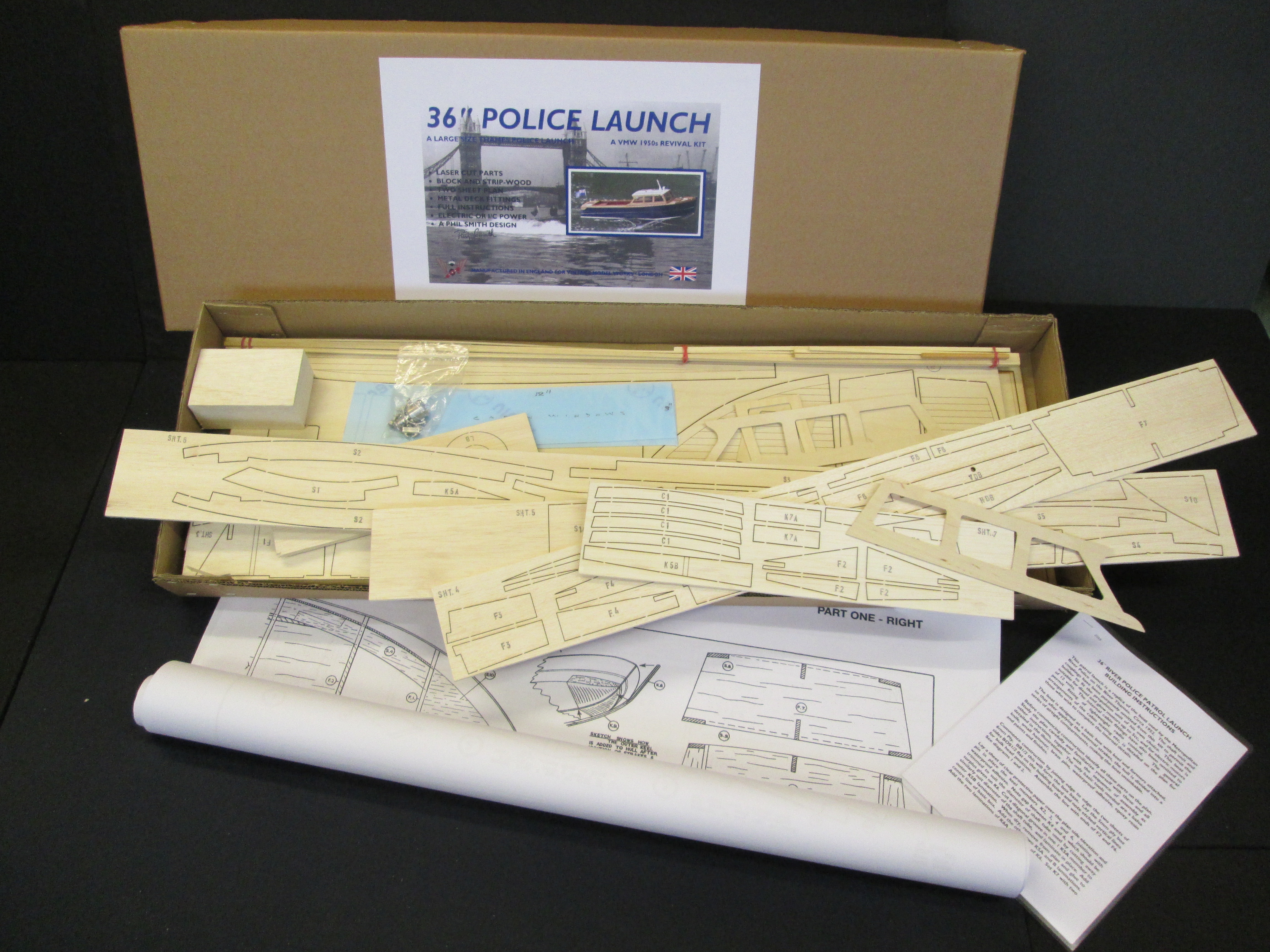 A Phil Smith design Large 36 inch Police Launch Model Boat Kit 